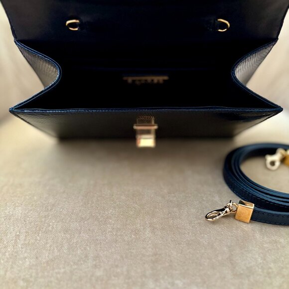Auth. SUAREZ Italy Genuine Karung Lizard Black MINAUDIÈRE Bag - Picture 6 of 6